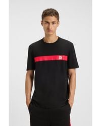 HUGO - Cotton-Jersey T-Shirt With Stripe And Logo - Lyst