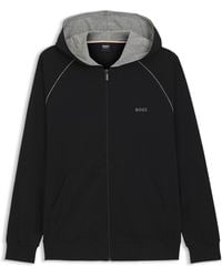 BOSS - Hoodie Aus Stretch-Baumwolle Mit Reißverschluss Und Kontrastpaspeln - Lyst