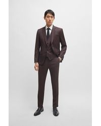 BOSS - Three-piece Slim-fit Suit In Patterned Stretch Wool - Lyst