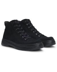 HUGO - Suede High-top Boots With Stacked Logo - Lyst