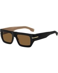 BOSS - Black-acetate Sunglasses With Signature Gold-tone Detail - Lyst