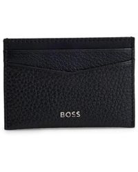 BOSS - Grained-Leather Card Holder With Metal Logo - Lyst