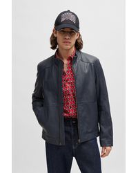 HUGO - Extra-slim-fit Leather Jacket With Red Lining - Lyst
