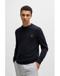 HUGO - Knitted Cotton Sweater With Logo Label - Lyst