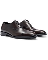 BOSS by HUGO BOSS Italian-made Leather Oxford Shoes With Branding - Brown