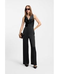 HUGO - Satin Jumpsuit With Waterfall Neckline - Lyst
