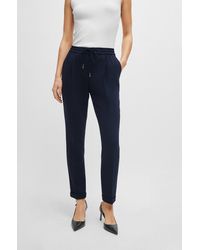 BOSS - Regular-fit Trousers In Japanese Crepe With Drawcord Waist- Light Blue Women's Formal Pants Size 12 - Lyst