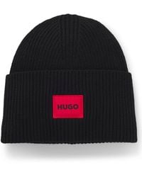 HUGO - Mütze Aus Woll-Mix Mit Rotem Logo-Aufnäher - Lyst