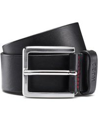 HUGO - Ceinture en cuir grainé embossé avec boucle en métal brossé - Lyst
