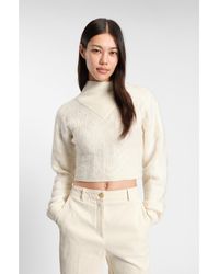 BOSS - Cropped Wool-Blend Sweater With Layered Neckline - Lyst