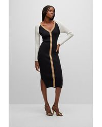 BOSS - Long-sleeved Knitted Dress With Metalized Fibers - Lyst