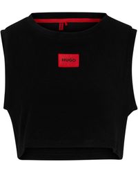 HUGO - Débardeur court en coton mélangé avec logo - Lyst