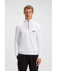BOSS - Water-Repellent Cotton-Blend Sweater With Zip Neck - Lyst