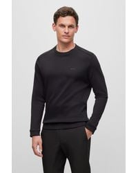 BOSS - Crew-neck Sweatshirt In Interlock Cotton With Curved Logo - Lyst
