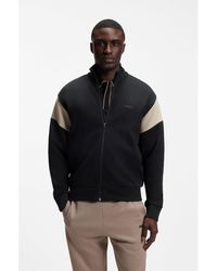 BOSS - Zip-Up Cotton-Blend Sweatshirt With Contrast Inserts - Lyst
