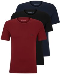 BOSS - Three-pack Of Cotton-jersey Underwear T-shirts With Logos - Lyst