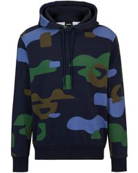BOSS - Sweat À Capuche Regular Fit En Coton Mercerisé À Motif De La Saison - Lyst