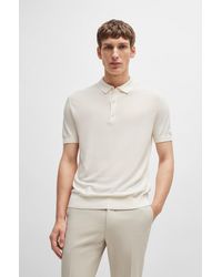 BOSS - Mixed-structure Polo Sweater In Silk And Cotton - Lyst