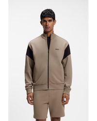 BOSS - Zip-Up Cotton-Blend Sweatshirt With Contrast Inserts - Lyst