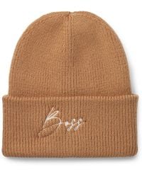 BOSS - Equestrian Ribbed Beanie Hat With Embroidered Logo - Lyst