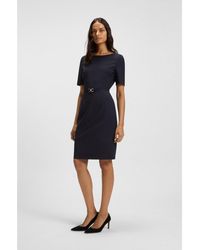 BOSS - Virgin-Wool Dress With Hardware-Trimmed Belt - Lyst