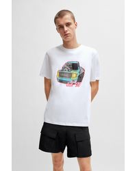 HUGO - Relaxed-fit T-shirt In Cotton With Car Artwork - Lyst