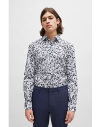 HUGO - Slim-fit Shirt In Printed Cotton Poplin - Lyst
