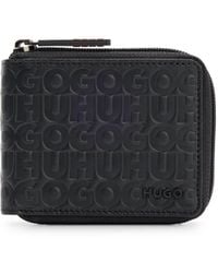 HUGO - Ziparound Wallet In Matte Leather With Stacked Logos - Lyst