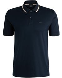 BOSS - Slim-Fit Poloshirt Aus Baumwolle Mit Gestreiftem Kragen - Lyst