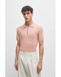 BOSS - Zip-neck Polo Sweater In A Linen Blend - Lyst