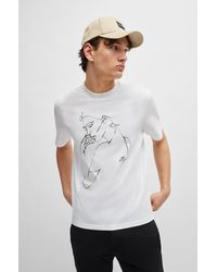 HUGO - Relaxed-fit T-shirt In Cotton Jersey With Face Print - Lyst