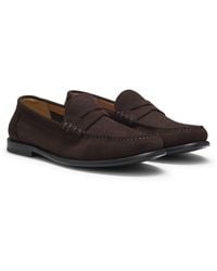 BOSS - Suede Moccasins With Penny Trim And Emed Logo - Lyst