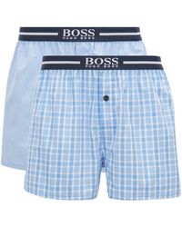 BOSS Two-pack Of Pyjama Shorts In Cotton Poplin - Blue