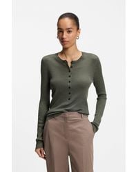 BOSS - Merino-Wool Sweater With Henley Neckline - Lyst