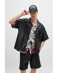 HUGO - Oversized-fit Shirt In Perforated Faux Leather - Lyst