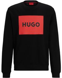 HUGO - Sweater Met Logodetail Van Katoenen Badstof - Lyst