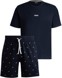 BOSS - Korte Pyjama Van Katoen Met Kenmerkende Details In Een Cadeaubox - Lyst