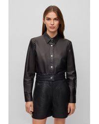 BOSS - Regular-fit Blouse In Leather With Woven Details - Lyst