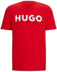 HUGO - Regular-fit T-shirt Van Katoenen Jersey Met Contrasterend Logo - Lyst