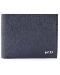 BOSS - Grained-leather Wallet With Silver-tone Logo Lettering - Lyst