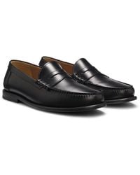 BOSS - Leather Loafers With Penny Trim - Lyst