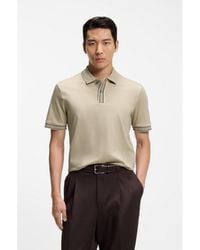 BOSS - Mercerised-Cotton Polo Shirt With Striped Trims - Lyst
