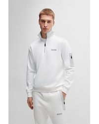 BOSS - Cotton-blend Zip-neck Sweatshirt With 3d-moulded Logo - Lyst