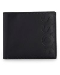 BOSS by HUGO BOSS Geldbörse aus genarbtem Leder mit Münzfach und Logo-Prägung - Schwarz