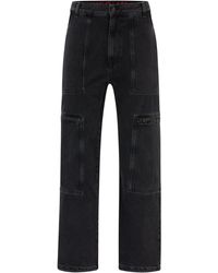 HUGO - Loose-Fit Jeans aus schwarzem Denim mit verstellbaren Beinabschlüssen - Lyst