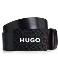 HUGO - Italian-leather Belt With Branded Plaque Buckle - Lyst