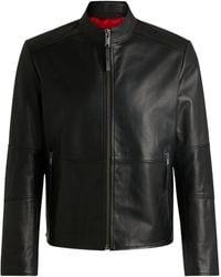 HUGO - Slim-fit Jacket In Leather With Stand Collar - Lyst
