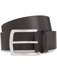 BOSS - Italian-leather Belt With Logo-engraved Buckle - Lyst