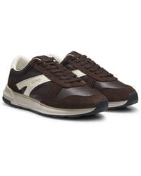 HUGO - Sneakers Aus Veloursleder Mit Goldfarbenem Folien-Logo - Lyst