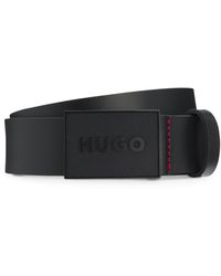 HUGO - Italian-Leather Belt With Logo Plaque Buckle - Lyst